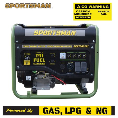 SPORTSMAN Portable and Inverter Generator, Gasoline/Propane (LPG)/Natural Gas, 6,000 W Rated, 7,500 W Surge GEN7500TRI